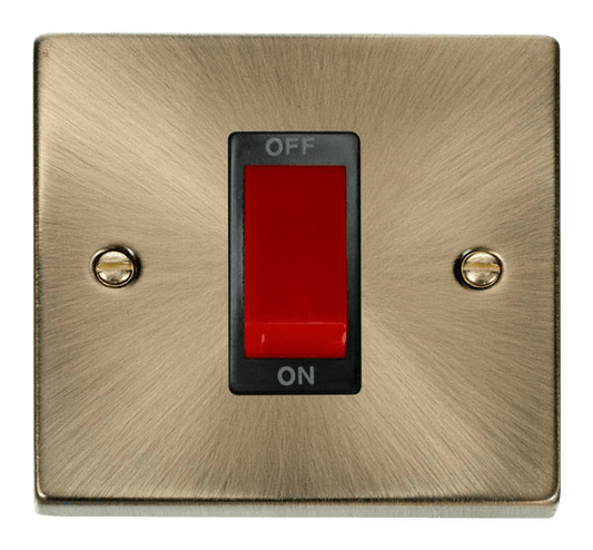 Click Deco 45A DP 1 Gang Switch Red Rocker Black Inserts VPxx200BK