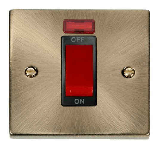 Click Deco 45A DP 1 Gang Switch Red Rocker with Neon Black Inserts VPxx201BK