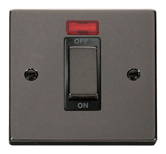 Click Deco 45A DP 1 Gang Switch with Neon Black Inserts VPxx501BK