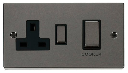 Click Deco 45A DP Switch with 13A DP Switched Socket Outlet Black Inserts VPxx504BK