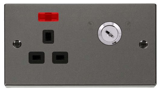 Click Deco 13A DP Key Lockable Switched Socket with Neon Black Inserts VPxx655BK