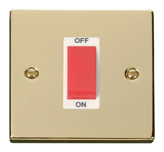 Click Deco 45A DP 1 Gang Switch Red Rocker White Inserts VPxx200WH