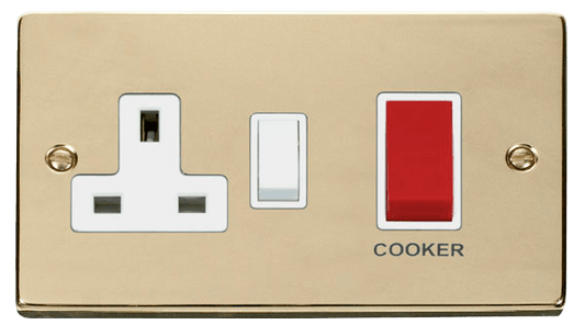 Click Deco 45A DP Switch with 13A DP Switched Socket Outlet Red Rocker White Inserts VPxx204WH