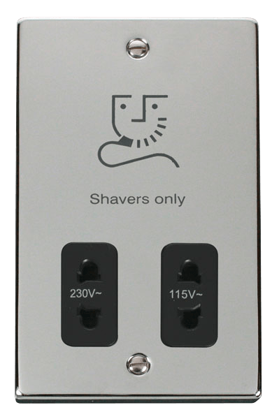 Click Deco 115V to 230V Dual Shaver Socket Outlet Black Inserts VPxx100BK