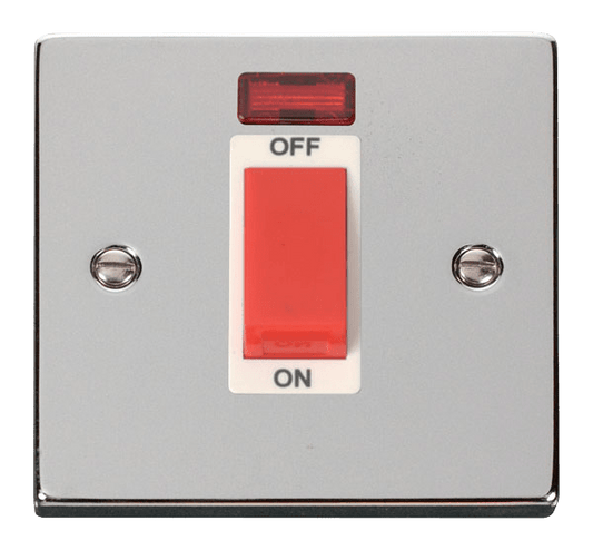 Click Deco 45A DP 1 Gang Switch Red Rocker with Neon White Inserts VPxx201WH