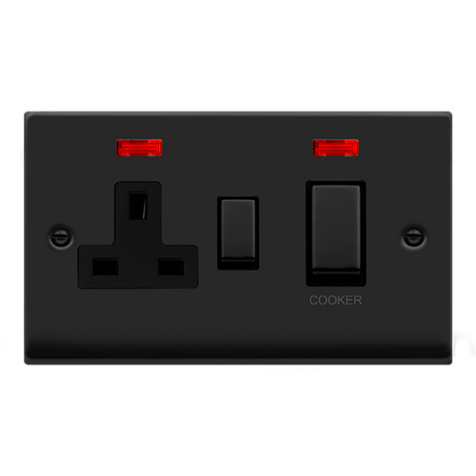 Click Deco 45A DP Switch with 13A DP Switched Socket Outlet with Neon Black Inserts VPxx505BK