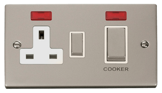 Click Deco 45A DP Switch with 13A DP Switched Socket Outlet with Neon White Inserts VPxx505WH