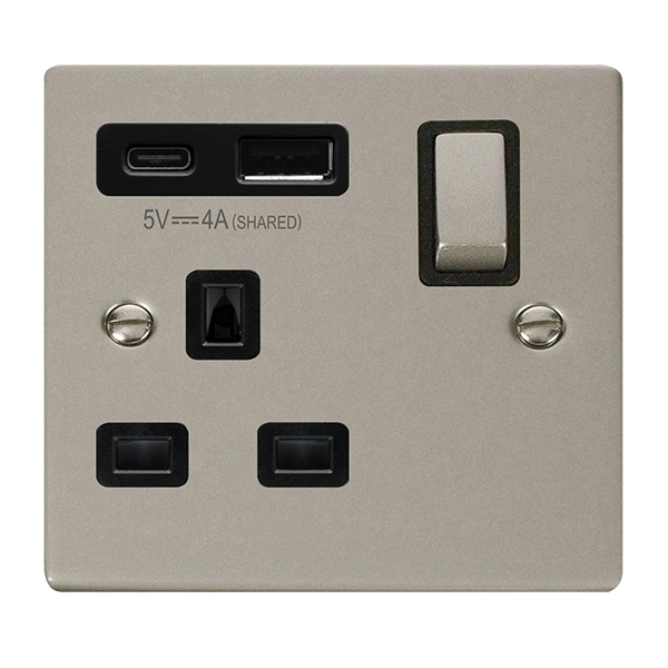 Click Usb Socket Click Deco 1 Gang 13A Switch Socket with 4A Type A & C USB Outlets Bla ...