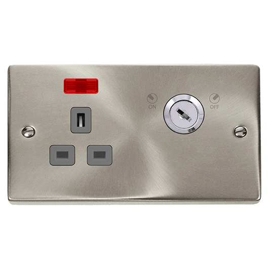 Click Deco 13A DP Key Lockable Switched Socket with Neon Grey Inserts VPxx655GY