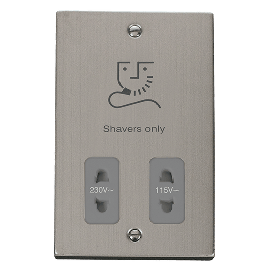 Click Deco 115V to 230V Dual Shaver Socket Outlet Grey Inserts VPxx100GY