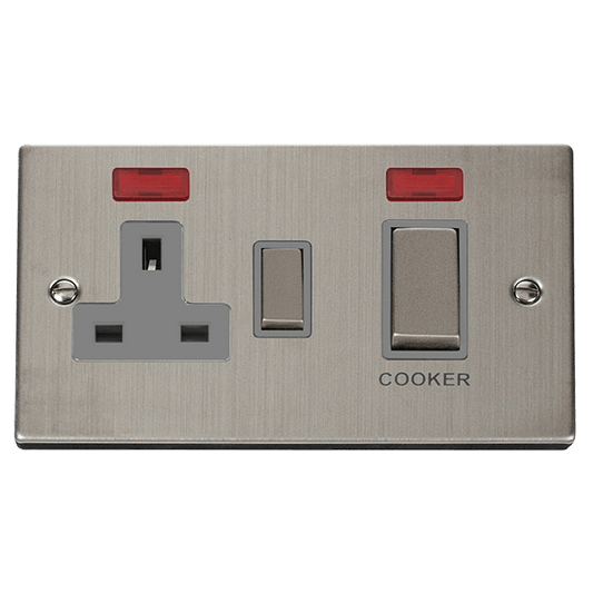 Click Deco 45A DP Switch with 13A DP Switched Socket Outlet with Neon Grey Inserts VPxx505GY