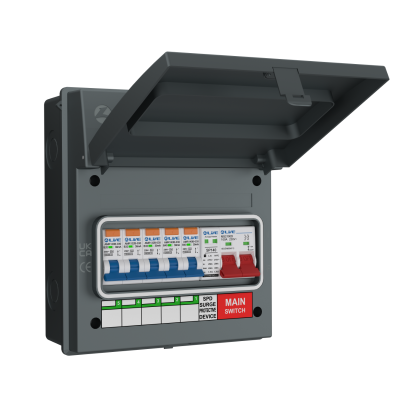 Live Electrical IP65 Grey 8 Way Metal 100A DP Main Switch & 20/40kA DP Surge Protection Device SPD + 5 SP RCBOs EV Charging Unit AGU8-SR/G