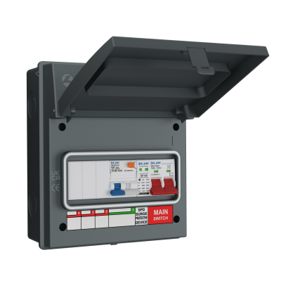 Live Electrical IP65 Grey 8 Way Metal 100A DP Main Switch & 20/40kA DP Surge Protection Device SPD & 40A DP C Curve RCBO EV Charging Unit AGU8-SRTC/G