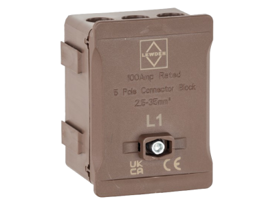 Lewden 100A 5 Way Single Pole Brown Terminal Block DT1005BR