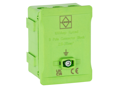 Lewden 100A 5 Way Single Pole Green Terminal Block DT1005GN