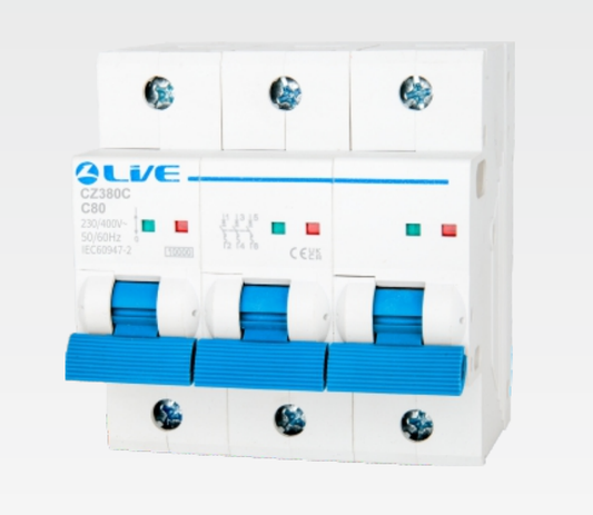 Live Electrical 80A 3 Pole B Curve 10kA MCB CZ380B
