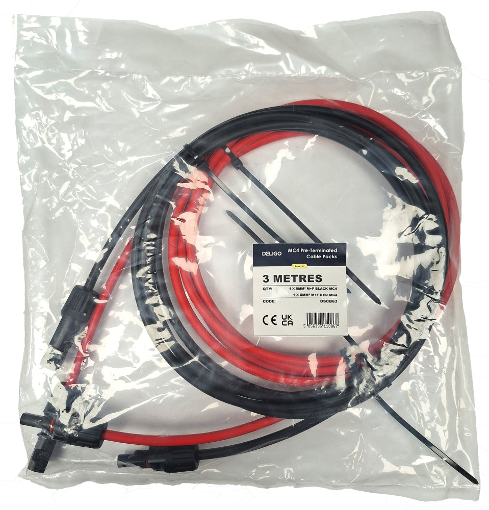 Solar MC4 Terminated 3M x 6mm Black & 3M x 6mm Red Cable DSCB63