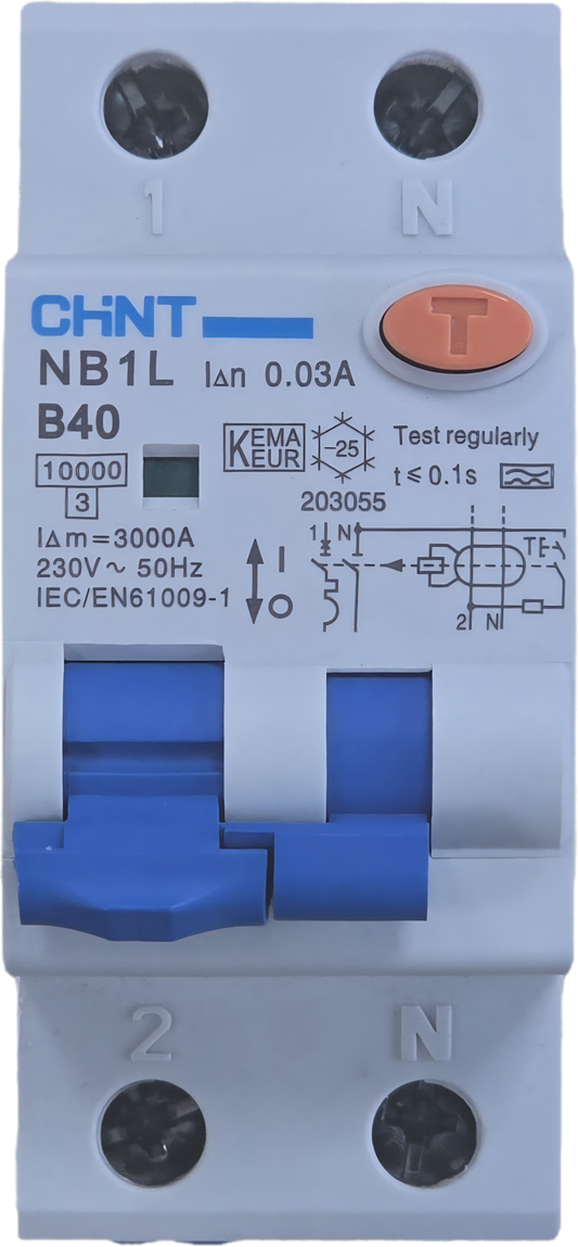 Chint NB1L Series 6A 30mA 2 Module 1P+N Type A B Curve 10kA RCBO NB1L-B06